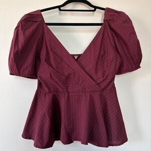 Burgundy Peplum Top with Puff Sleeves